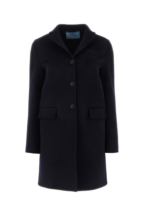 Prada Woman Midnight Blue Wool Blend Coat