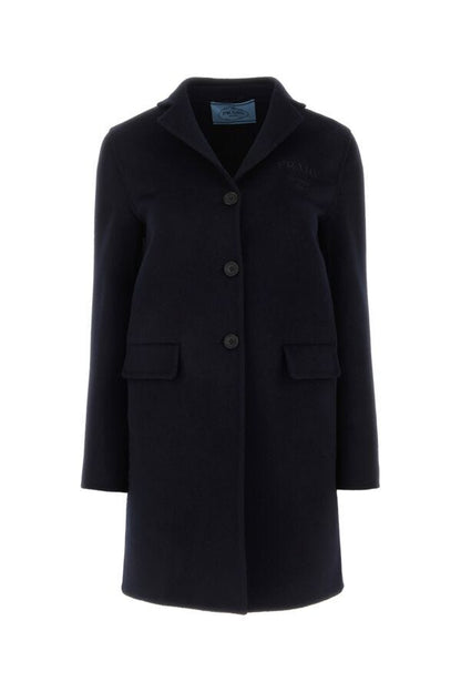 Prada Woman Midnight Blue Wool Blend Coat