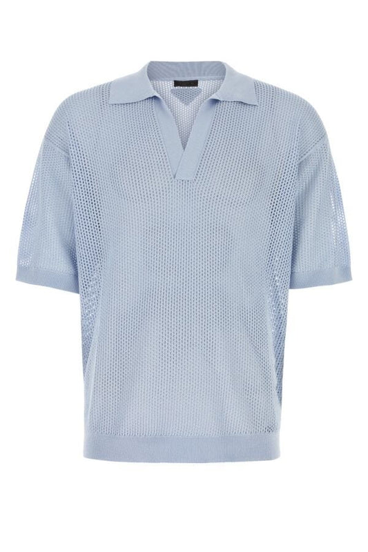 Prada Man Powder Blue Silk Blend Polo Shirt