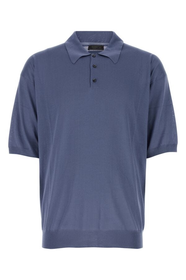 Prada Man Air Force Blue Silk Polo Shirt