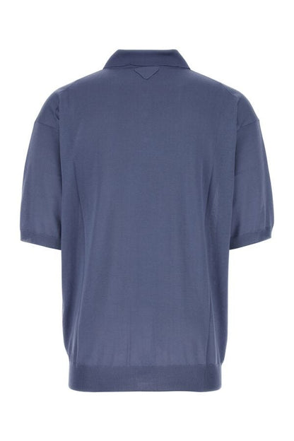 Prada Man Air Force Blue Silk Polo Shirt