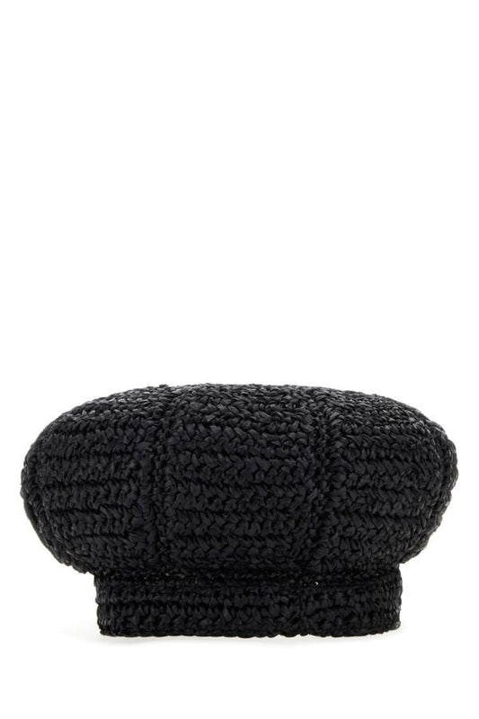 Prada Woman Black Rafia Baker Boy Hat