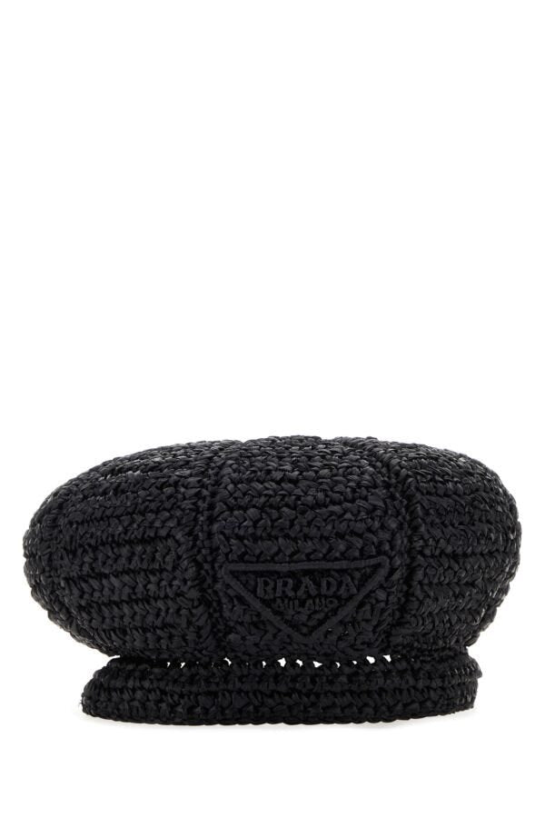 Prada Woman Black Rafia Baker Boy Hat