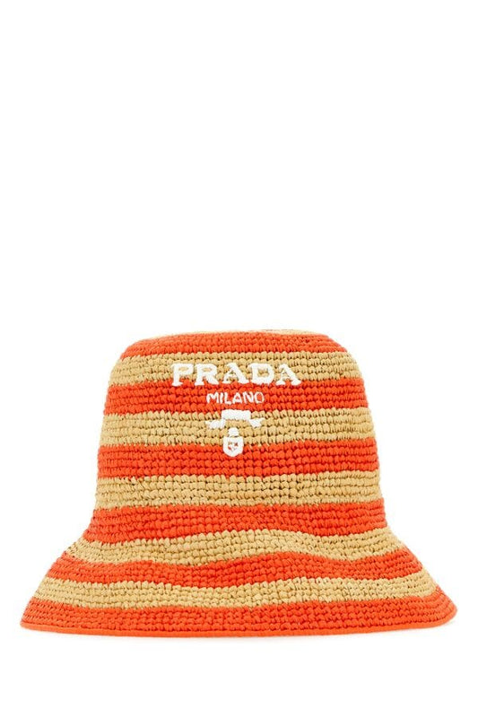 Prada Woman Embroidered Raffia Bucket Hat