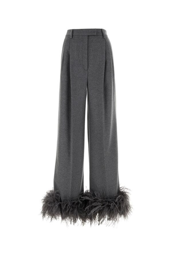 Prada Woman Grey Cashmere Wide-Leg Pant