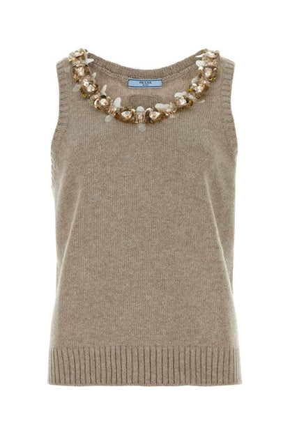 Prada Woman Cappuccino Wool Blend Top