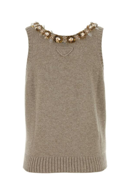 Prada Woman Cappuccino Wool Blend Top