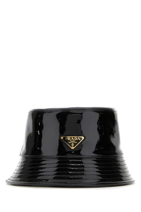 Prada Woman Black Leather Bucket Hat