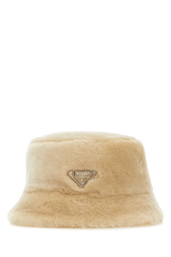 Prada Woman Beige Shearling Hat