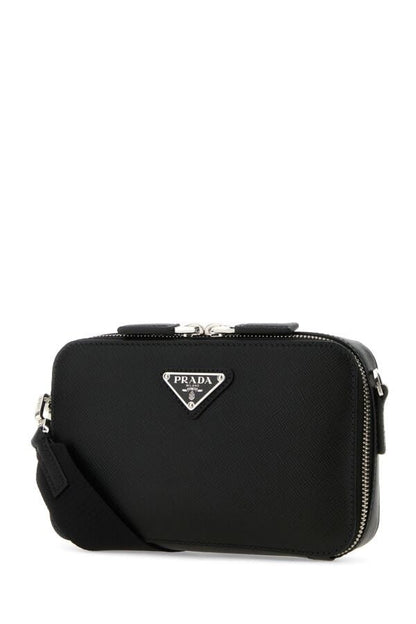 Prada Man Black Leather Brique Crossbody Bag