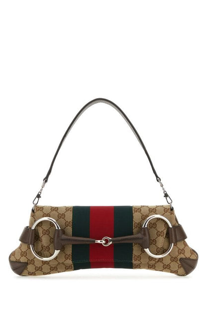 Gucci Woman Gg Supreme Fabric And Leather Medium Gucci Horsebit Chain Shoulder Bag