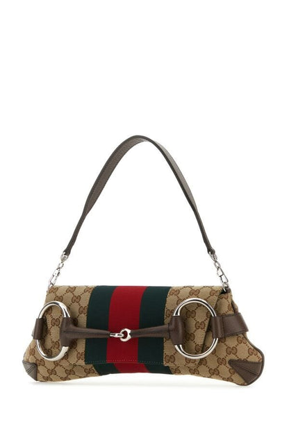 Gucci Woman Gg Supreme Fabric And Leather Medium Gucci Horsebit Chain Shoulder Bag