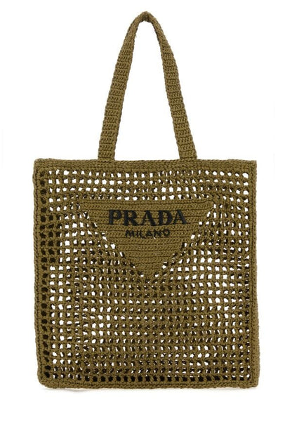 Prada Man Khaki Crochet Shopping Bag