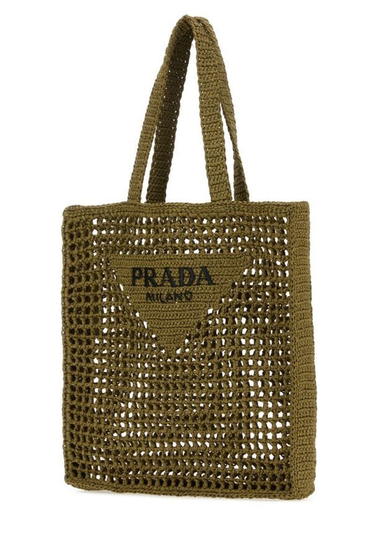 Prada Man Khaki Crochet Shopping Bag