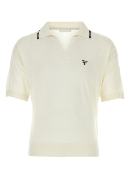 Prada Man Ivory Silk Blend Polo Shirt