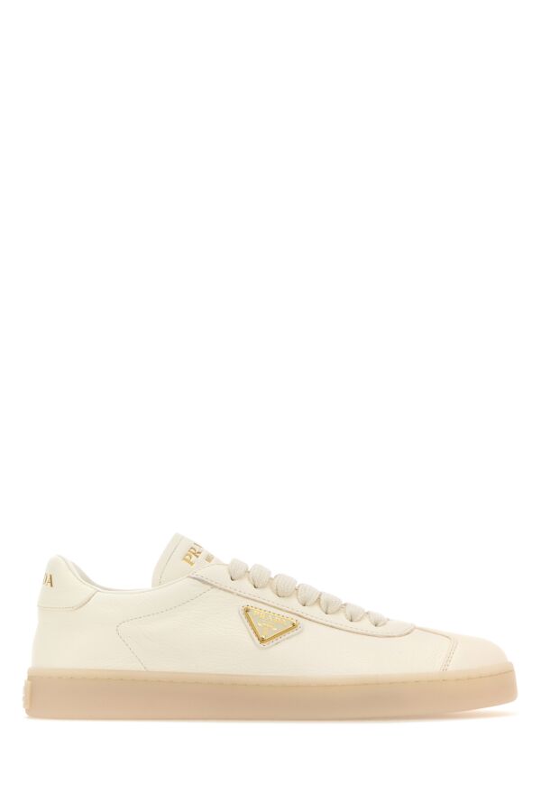 Prada Woman Ivory Leather Downtown Sneakers