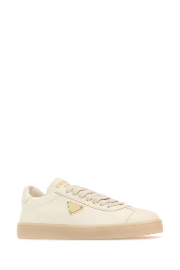 Prada Woman Ivory Leather Downtown Sneakers