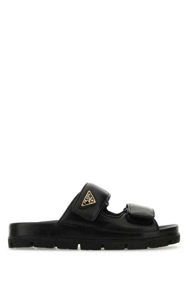 Prada Woman Black Nappa Leather Slippers