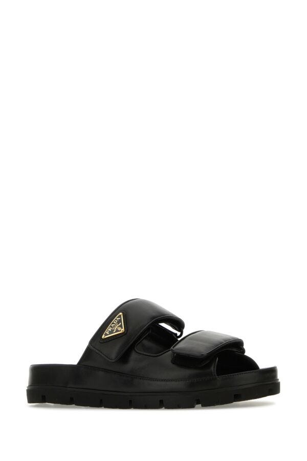 Prada Woman Black Nappa Leather Slippers