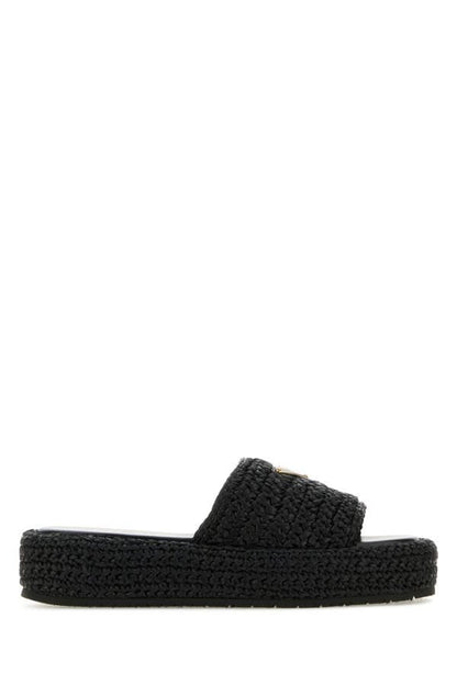 Prada Woman Black Raffia Slippers