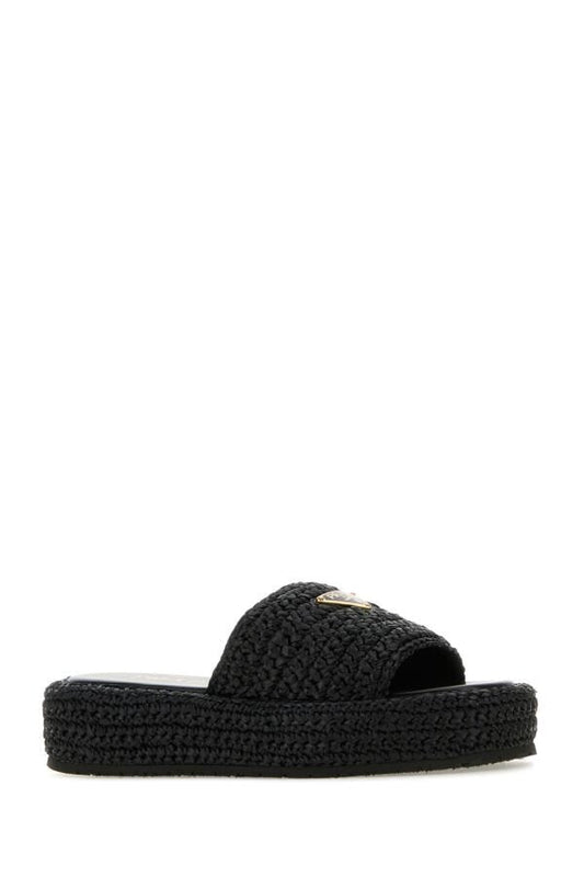 Prada Woman Black Raffia Slippers