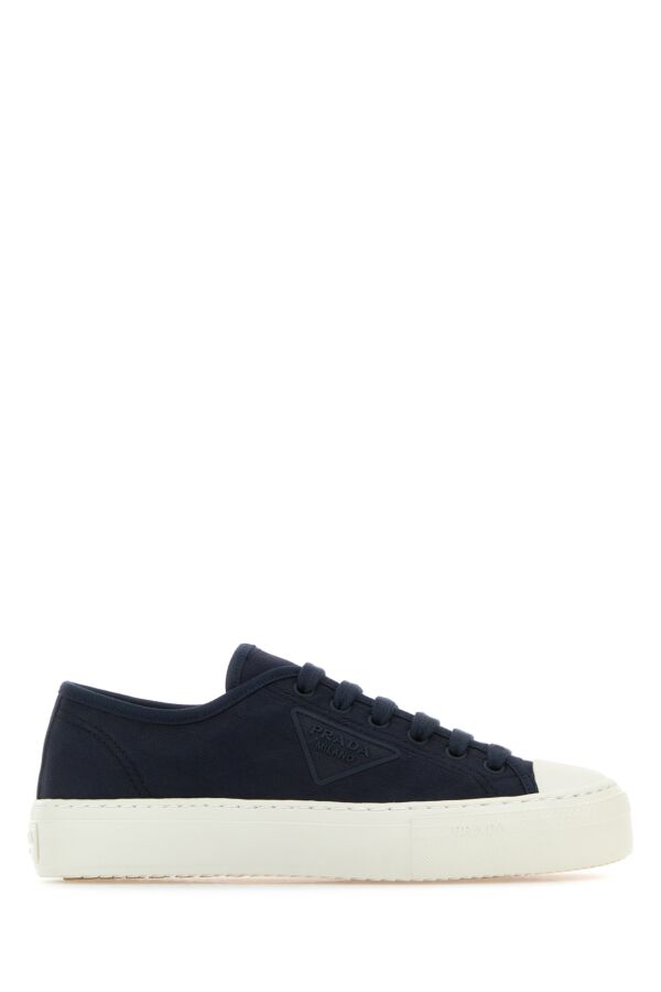 Prada Woman Navy Blue Fabric Sneakers