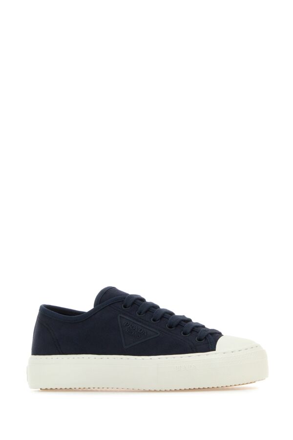 Prada Woman Navy Blue Fabric Sneakers