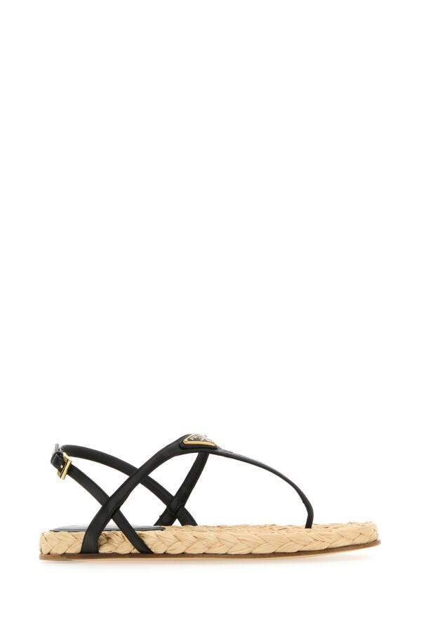 Prada Woman Black Leather Thong Sandals