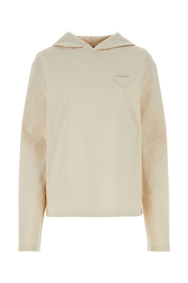 Prada Woman Sand Stretch Cotton Oversize Sweatshirt