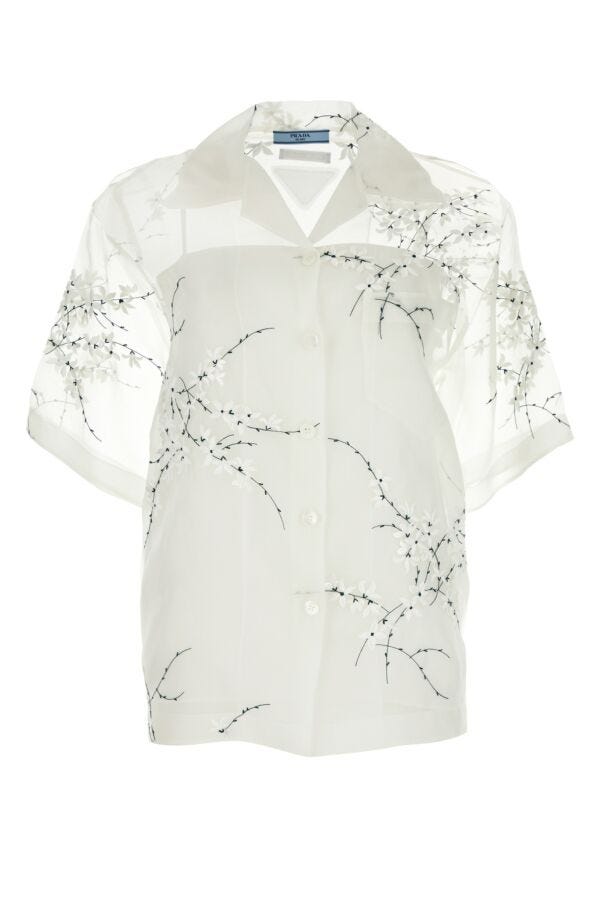 Prada Woman White Silk Blend See-Through Shirt