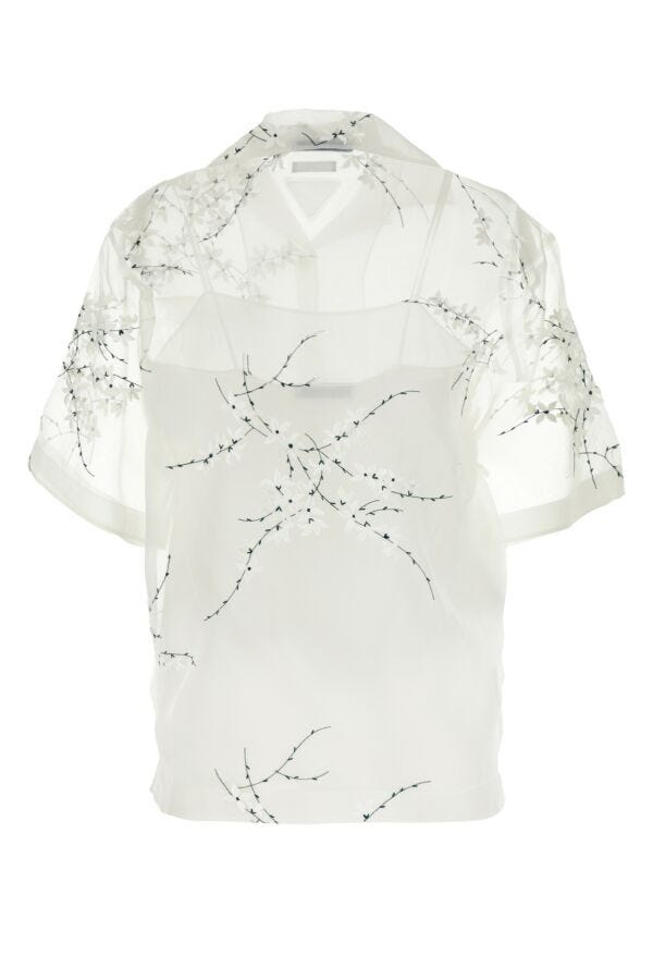 Prada Woman White Silk Blend See-Through Shirt