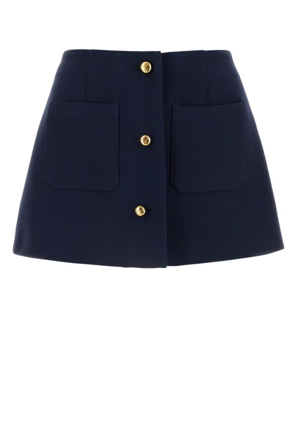 Prada Woman Navy Blue Wool Blend Mini Skirt