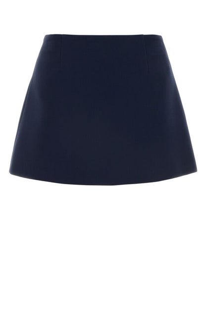 Prada Woman Navy Blue Wool Blend Mini Skirt