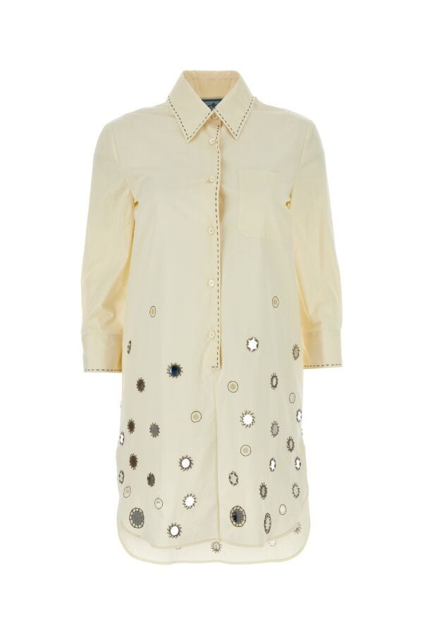 Prada Woman Sand Cotton Shirt Dress