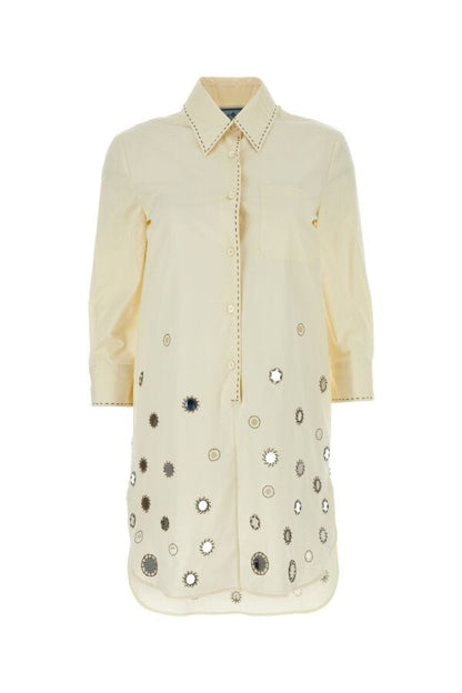 Prada Woman Sand Cotton Shirt Dress