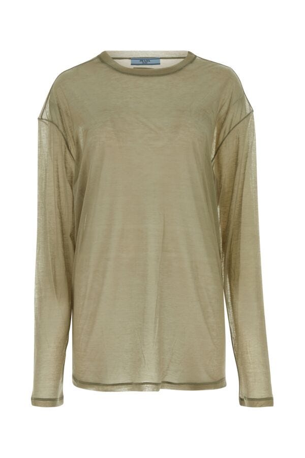 Prada Woman Khaki Lyocell Blend Oversize T-Shirt