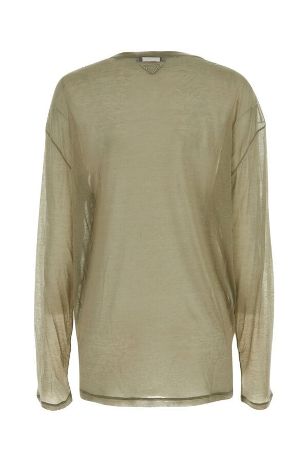 Prada Woman Khaki Lyocell Blend Oversize T-Shirt