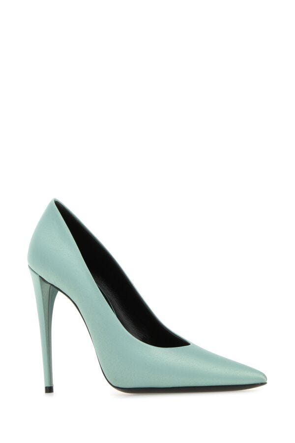 Saint Laurent Woman Sea Green Satin Monceau Pumps