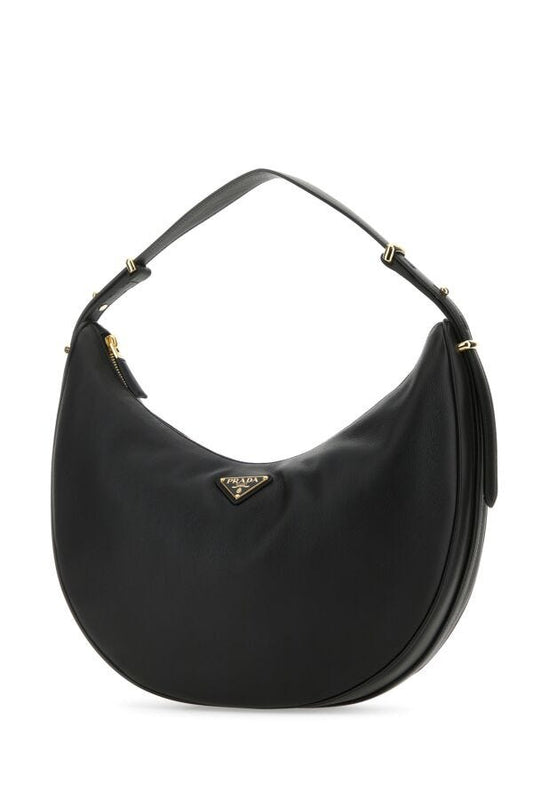 Prada Woman Black Leather Big Arquã¨ Handbag