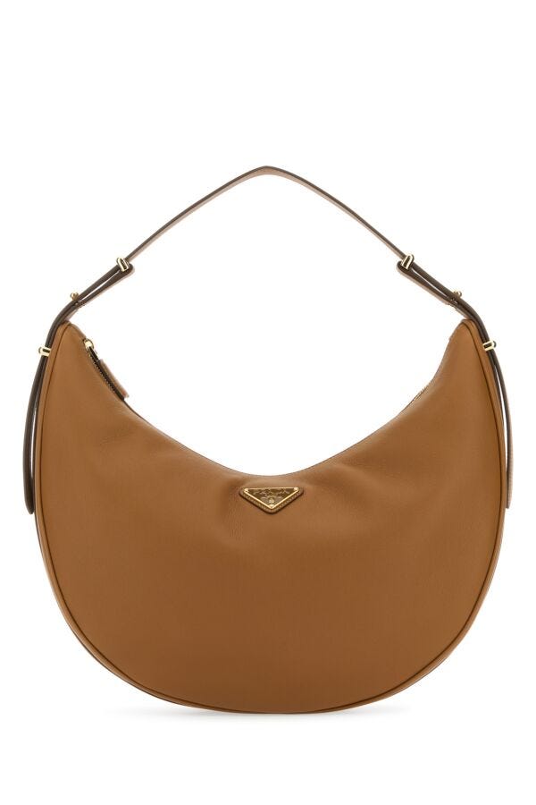 Prada Woman Caramel Leather Big Arquã¨ Handbag