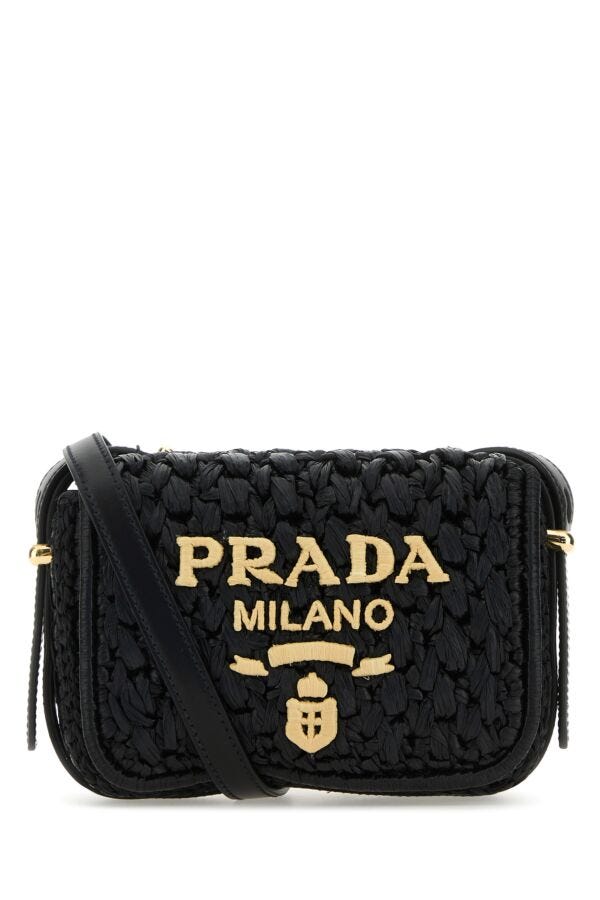 Prada Woman Black Raffia Crossbody Bag