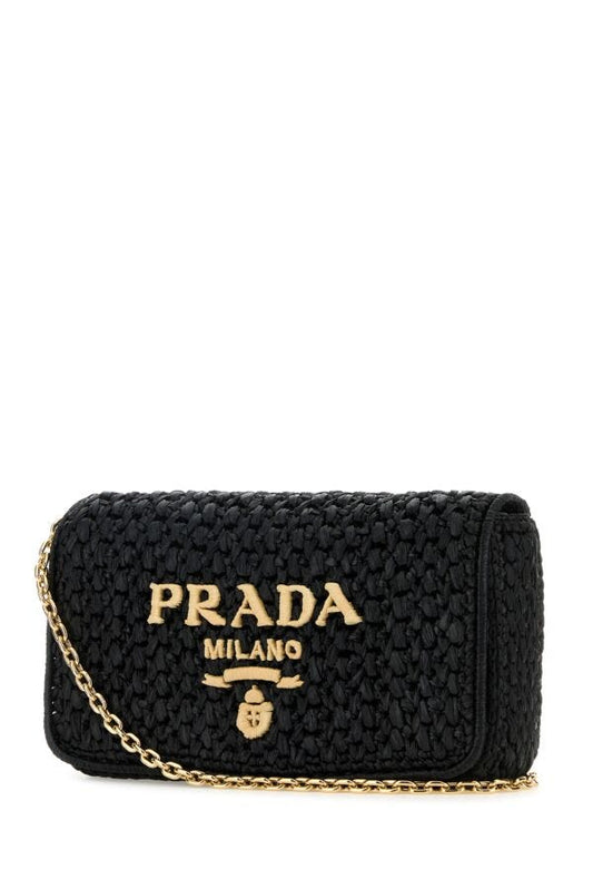 Prada Woman Black Raffia Crossbody Bag