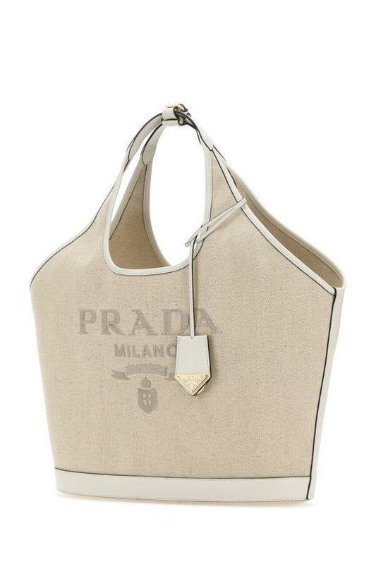 Prada Woman Sand Canvas Shopping Bag