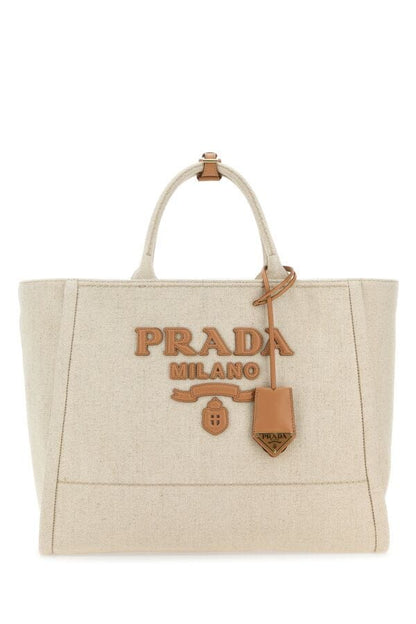 Prada Woman Sand Canvas Shopping Bag