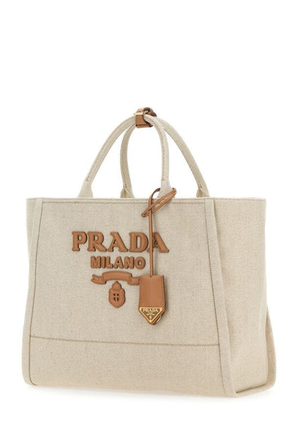 Prada Woman Sand Canvas Shopping Bag