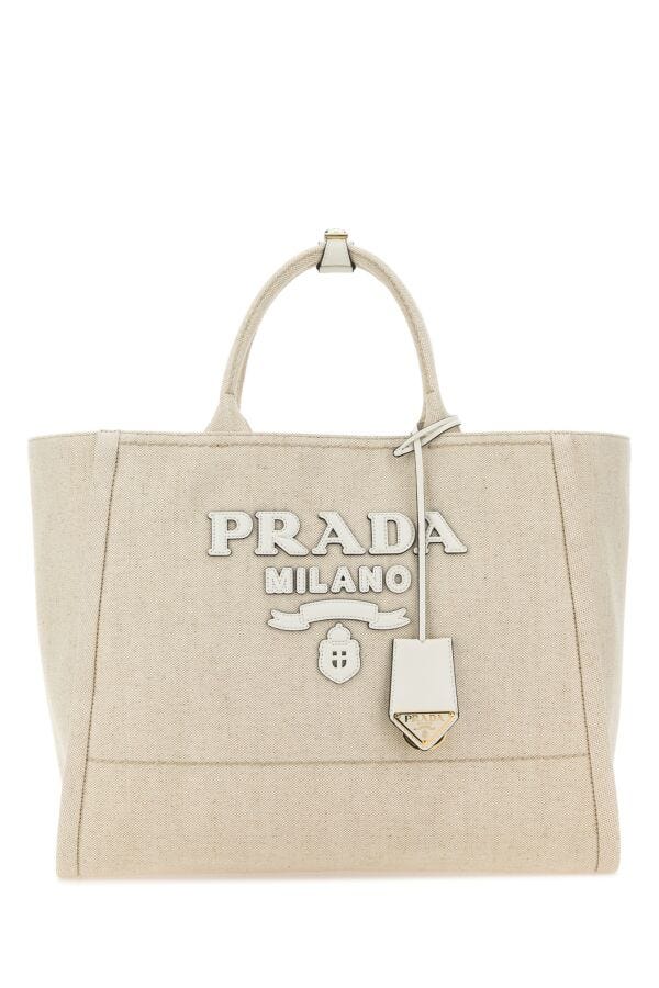 Prada Woman Sand Canvas Shopping Bag