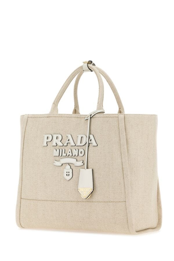 Prada Woman Sand Canvas Shopping Bag