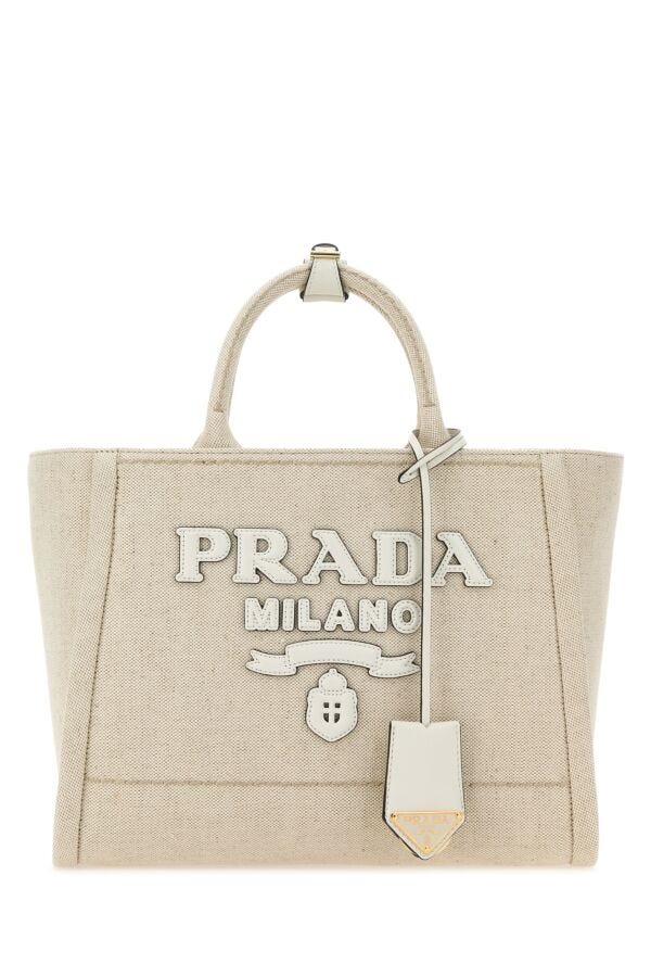 Prada Woman Sand Canvas Shopping Bag