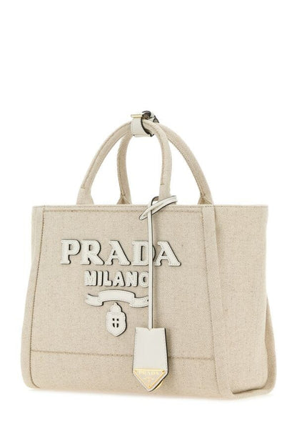 Prada Woman Sand Canvas Shopping Bag