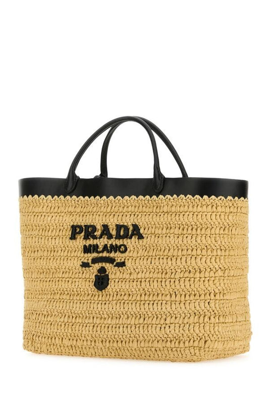 Prada Woman Raffia Shopping Bag